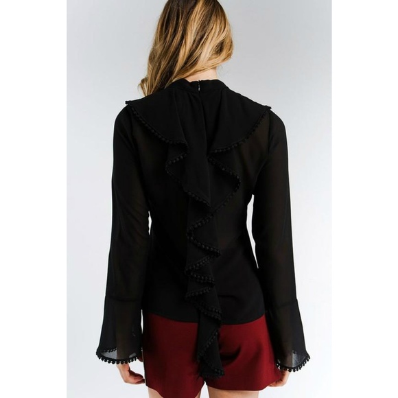 Choker Neck Dotted Lace Trim Blouse - Picture 3 of 3